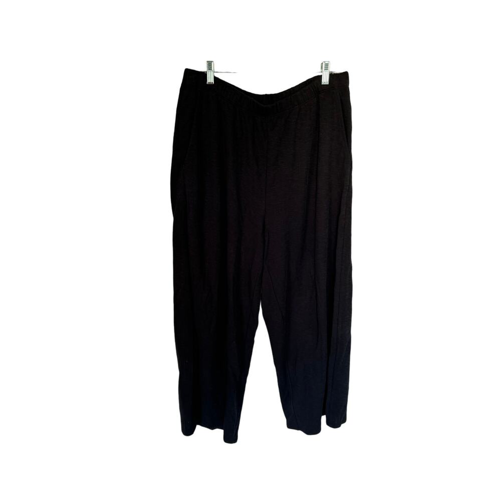 Eileen Fisher Pull On Organic Slubbed Cotton Crop Wide Leg Pants Black Large